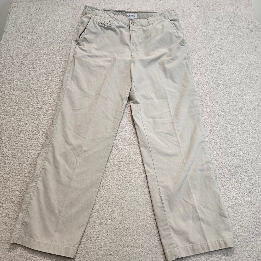 Calvin Klein Men's Beige Twill Mercer Full Leg Pants Size 36x30 Normcore